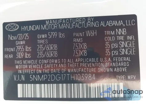 2026 Hyundai Santa Fe Hybrid Sel z USA, uszkodzony, nr VIN 5NMP2DG17TH103984